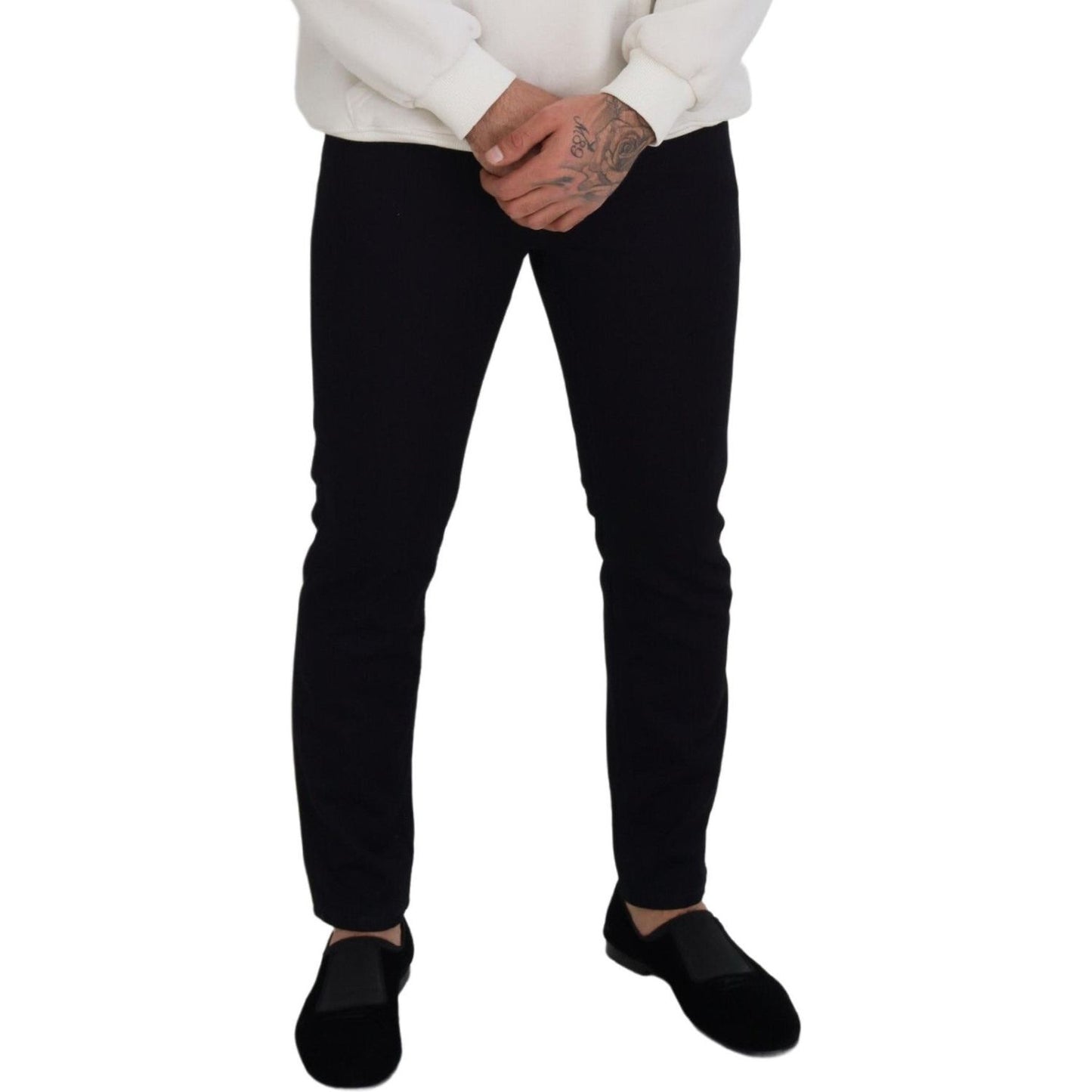 Dolce & Gabbana Elegant Black Silk Blend Denim Pants Dolce & Gabbana Black