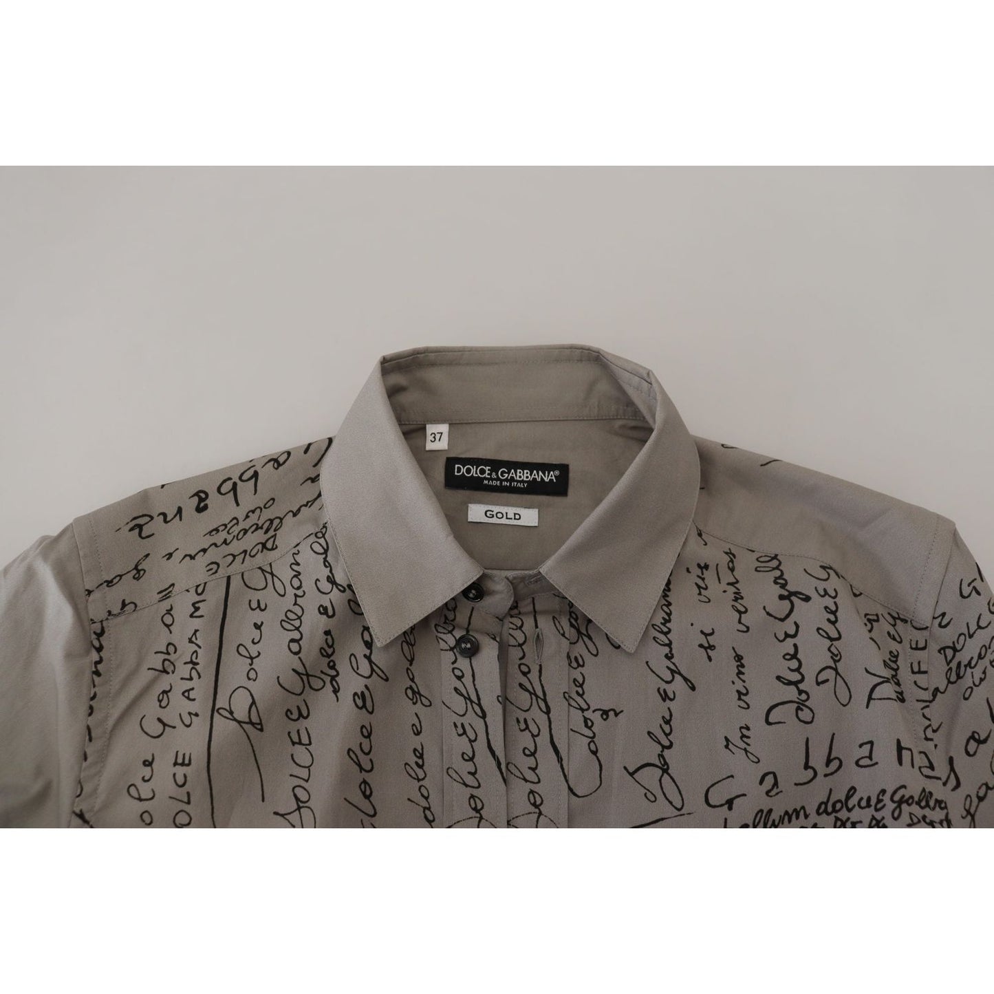 Dolce & Gabbana Gray Printed Cotton Slim Dress GOLD Shirt