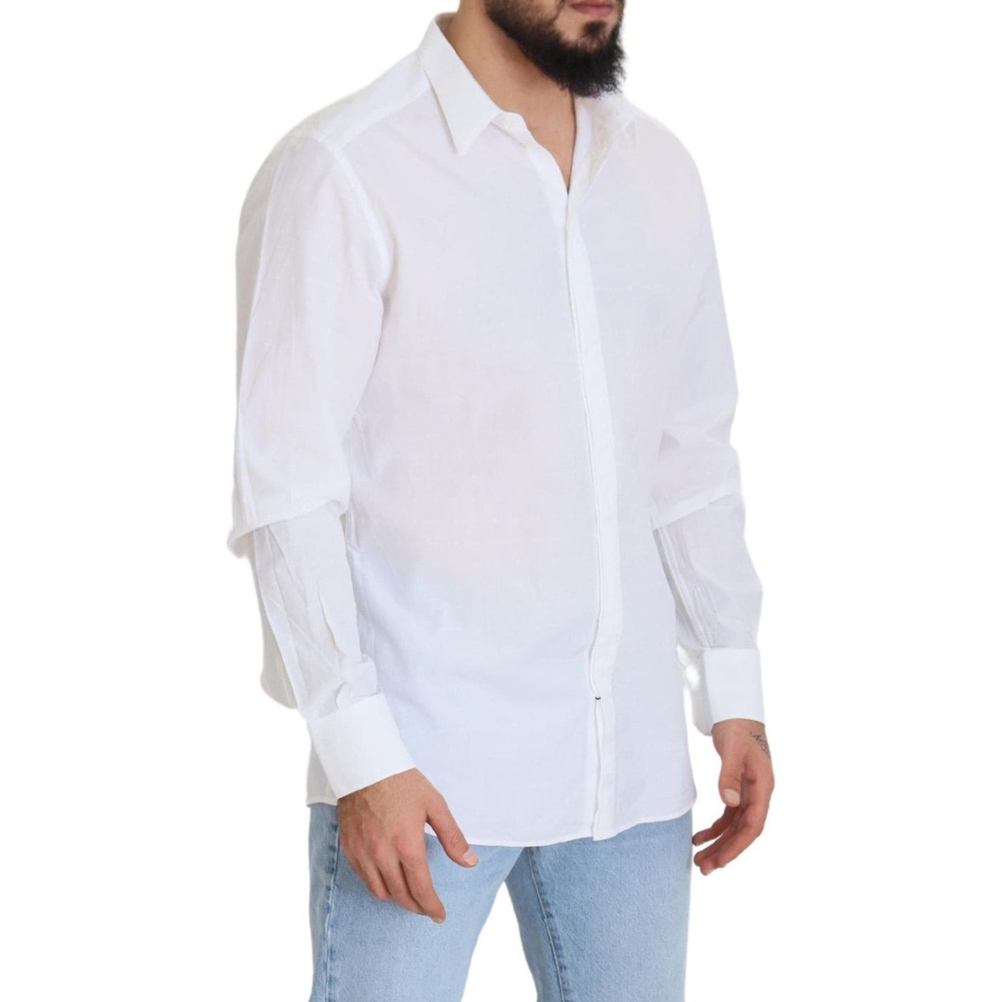 Dolce & Gabbana Elegance Reimagined White Cotton Dress Shirt Dolce & Gabbana Light Gray