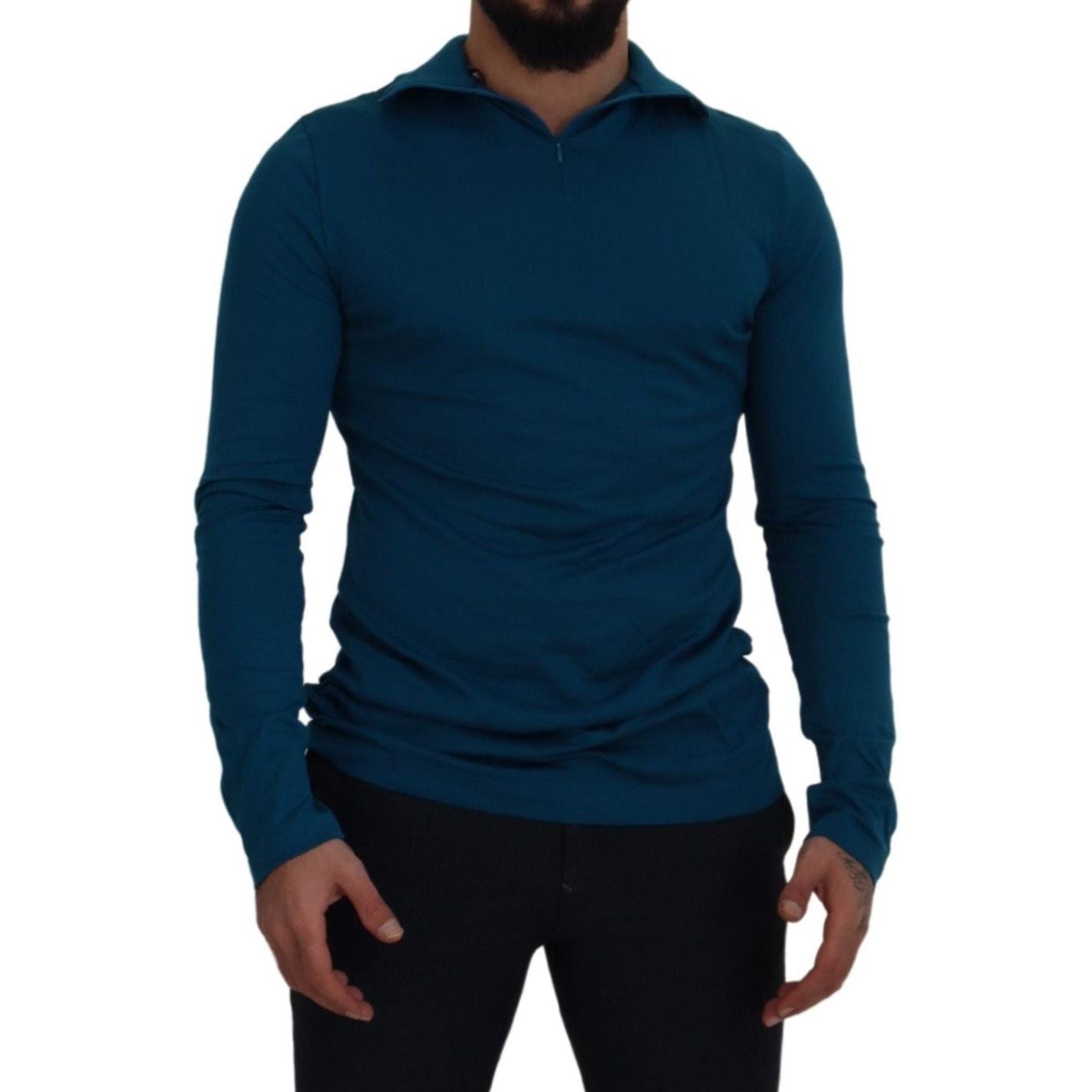 Dolce & Gabbana Elegant Blue Cotton Pullover Sweater Dolce & Gabbana Black