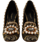 Dolce & Gabbana Gold Crystal Square Toe Brocade Pumps Shoes LA9965 - 36