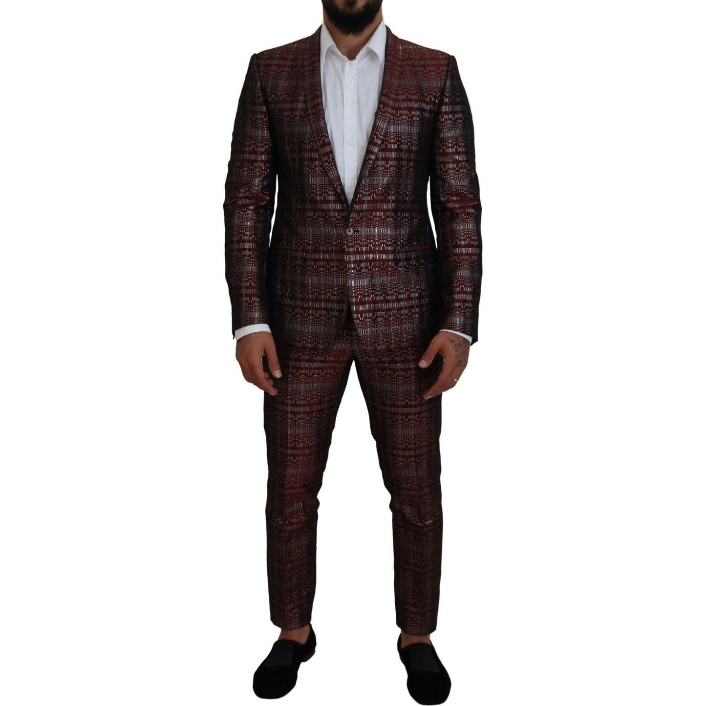 Dolce & Gabbana Bordeaux Silver GOLD Slim Fit Suit KOS2170- 50