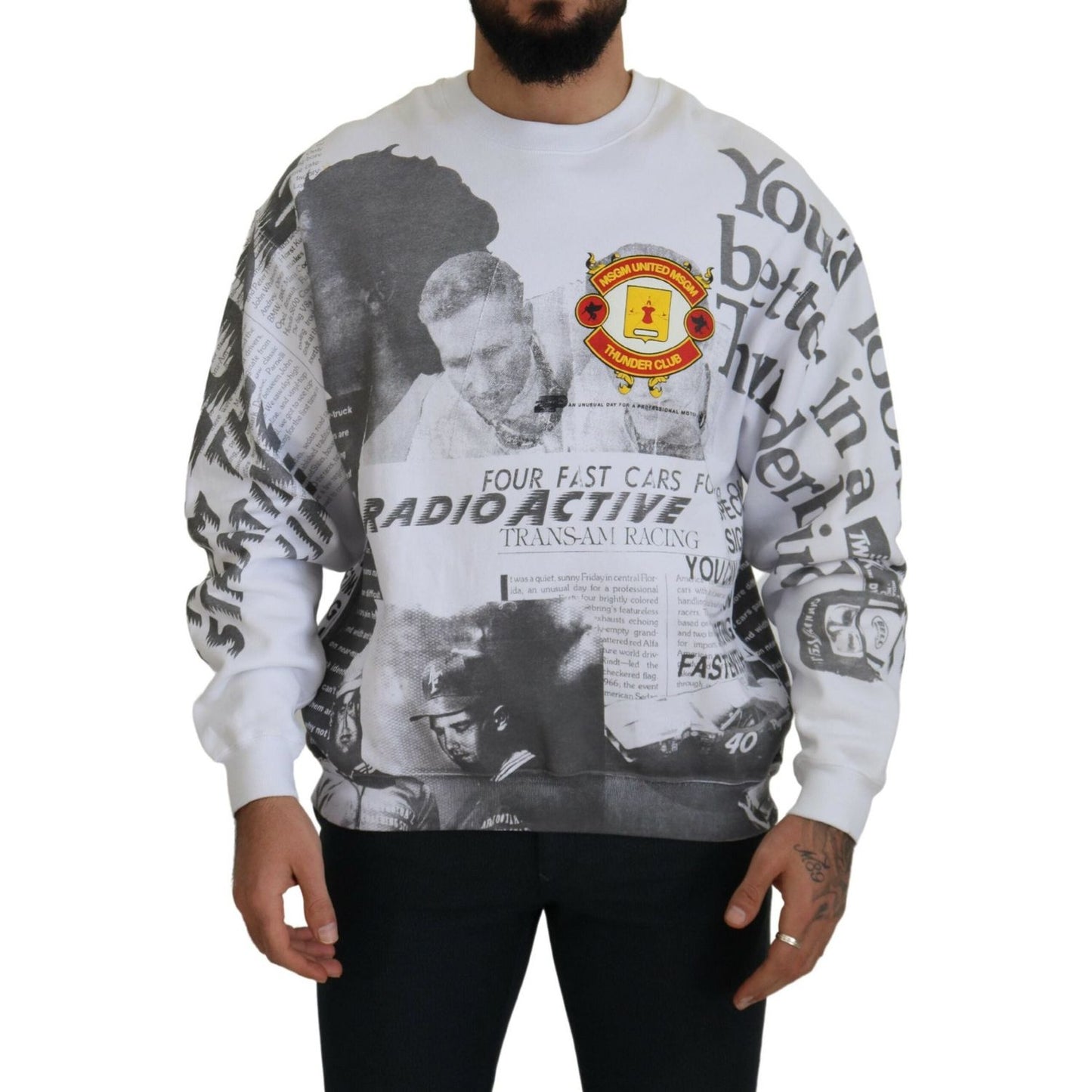 MSGM Elegant White Crewneck Cotton Sweater MSGM Gray