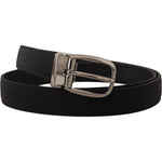 Dolce & Gabbana Black Grosgrain Leather Silver Logo Buckle Belt BEL8537- 90