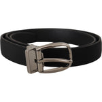 Dolce & Gabbana Black Grosgrain Leather Silver Logo Buckle Belt BEL8537- 90