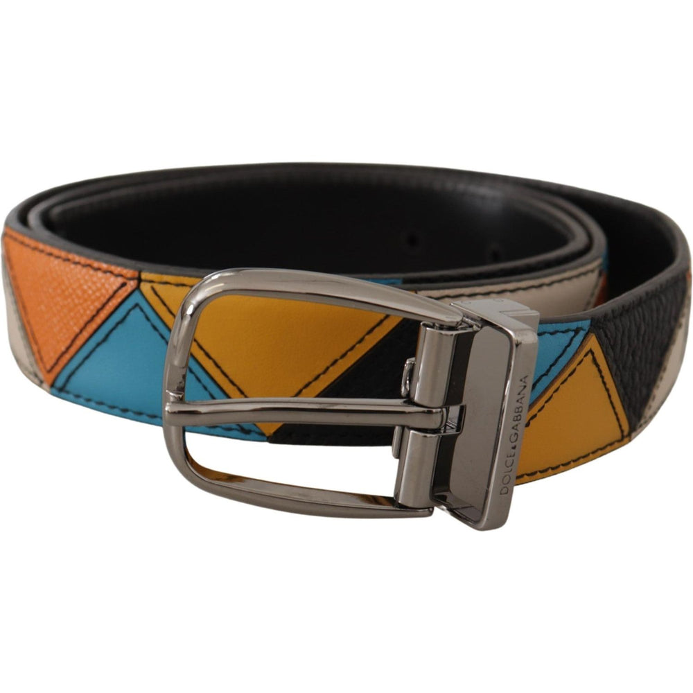 Dolce & Gabbana Multicolor Leather Silver Tone Logo Buckle Belt BEL8438 -90