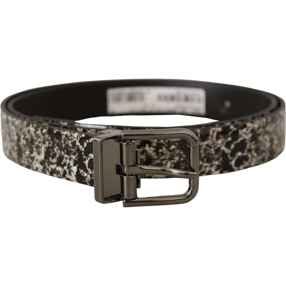 Dolce & Gabbana Black Marble Print Leather Gray Logo Belt BEL8441- 90