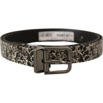 Dolce & Gabbana Black Marble Print Leather Gray Logo Belt BEL8441- 90