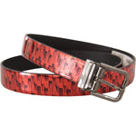 Dolce & Gabbana Red Herringbone Leather Gray Tone Buckle Belt BEL8462-90