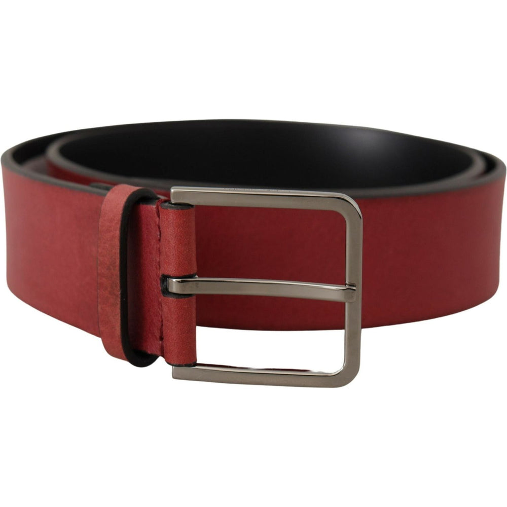 Dolce & Gabbana Maroon Vitello Silver Metal Logo Buckle Belt BEL8470- 85