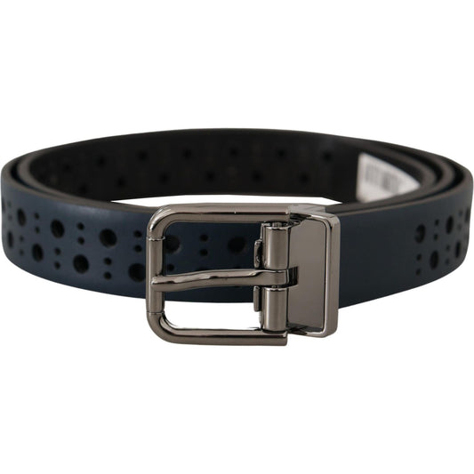 Dolce & Gabbana Navy Blue Perforated Leather Skinny Metal Buckle Belt