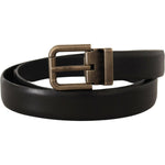 Dolce & Gabbana Black Calf Leather Brushed Brass Box Buckle Belt BEL8511 - 90