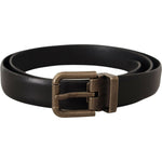 Dolce & Gabbana Black Calf Leather Brushed Brass Box Buckle Belt BEL8511 - 90