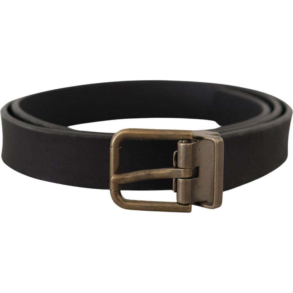 Dolce & Gabbana Black Leather Brass Metal Grain Buckle Classic Belt BEL8516- 90