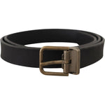 Dolce & Gabbana Black Leather Brass Metal Grain Buckle Classic Belt BEL8516- 90