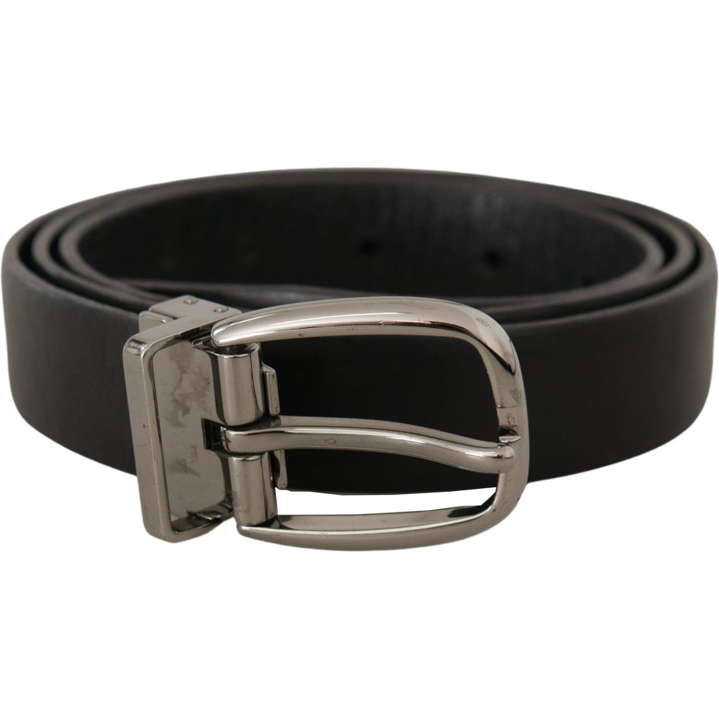 Dolce & Gabbana Black Leather Chrome Logo Metal Buckle Belt BEL8540 - 90