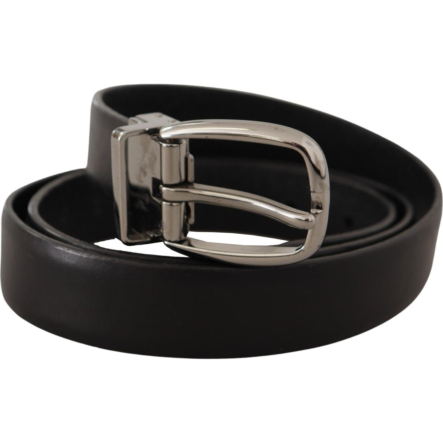 Dolce & Gabbana Black Leather Chrome Logo Metal Buckle Belt BEL8540 - 90