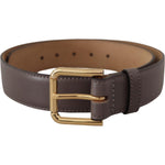 Dolce & Gabbana Gray Calfskin Leather Gold Metal Logo Buckle Belt WMB144 - 70