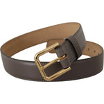 Dolce & Gabbana Gray Calfskin Leather Gold Metal Logo Buckle Belt WMB144 - 70