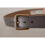 Dolce & Gabbana Gray Calfskin Leather Gold Metal Logo Buckle Belt WMB144 - 70
