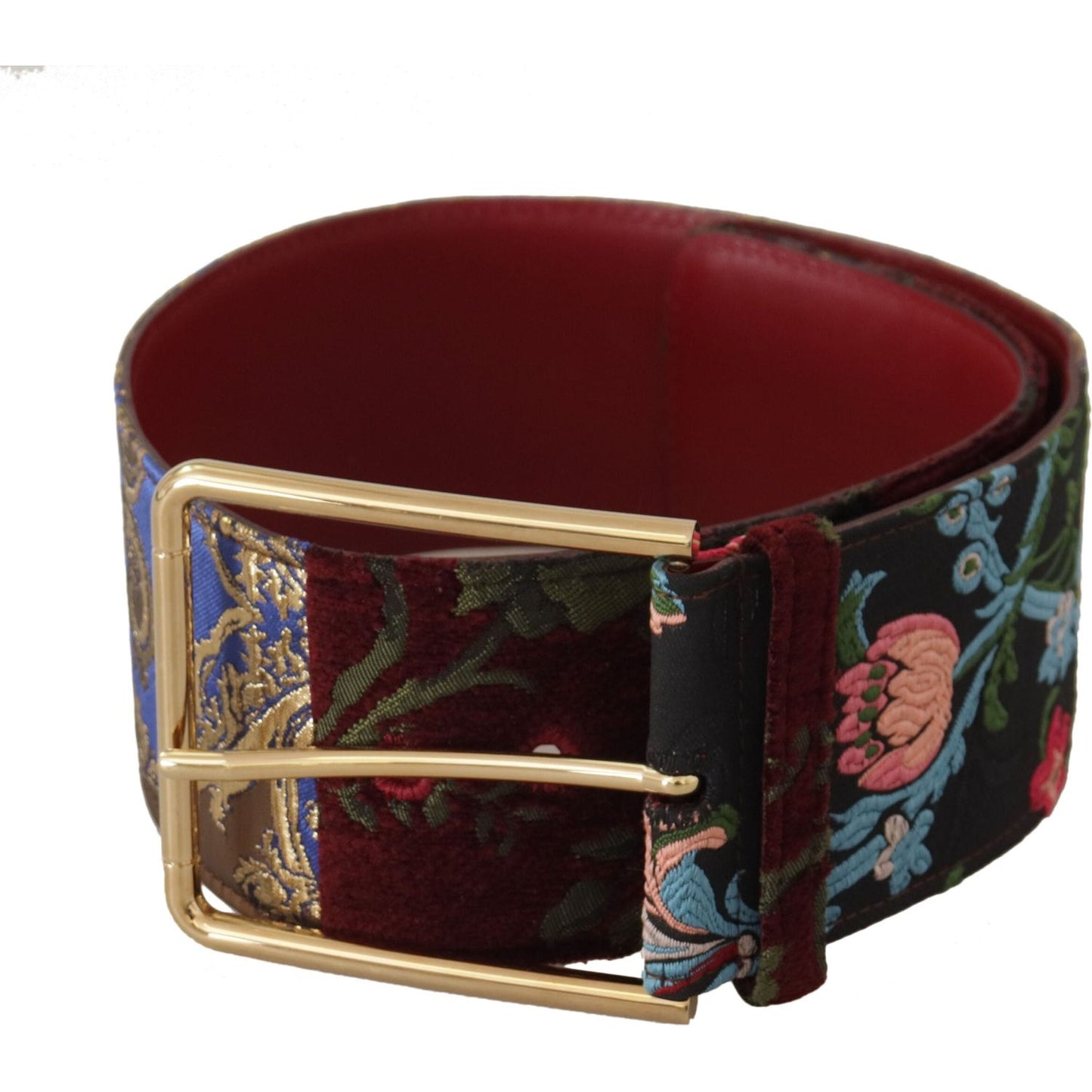 Dolce & Gabbana Red Embroidered Leather Gold Logo Metal Buckle Belt WMB256 - 70
