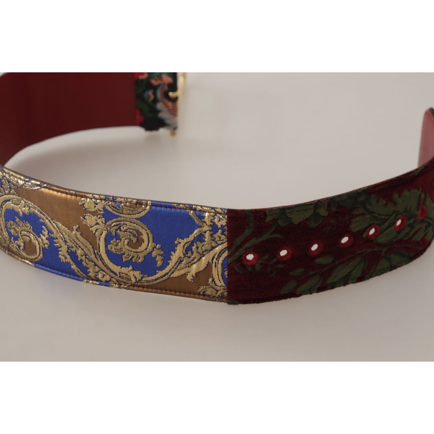 Dolce & Gabbana Red Embroidered Leather Gold Logo Metal Buckle Belt WMB256 - 70