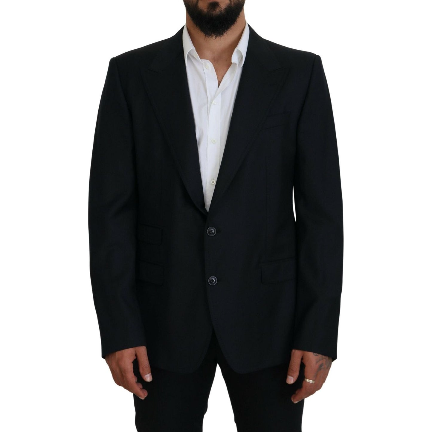 Dolce & Gabbana Elegant Dark Blue Single Breasted Blazer Dolce & Gabbana Black