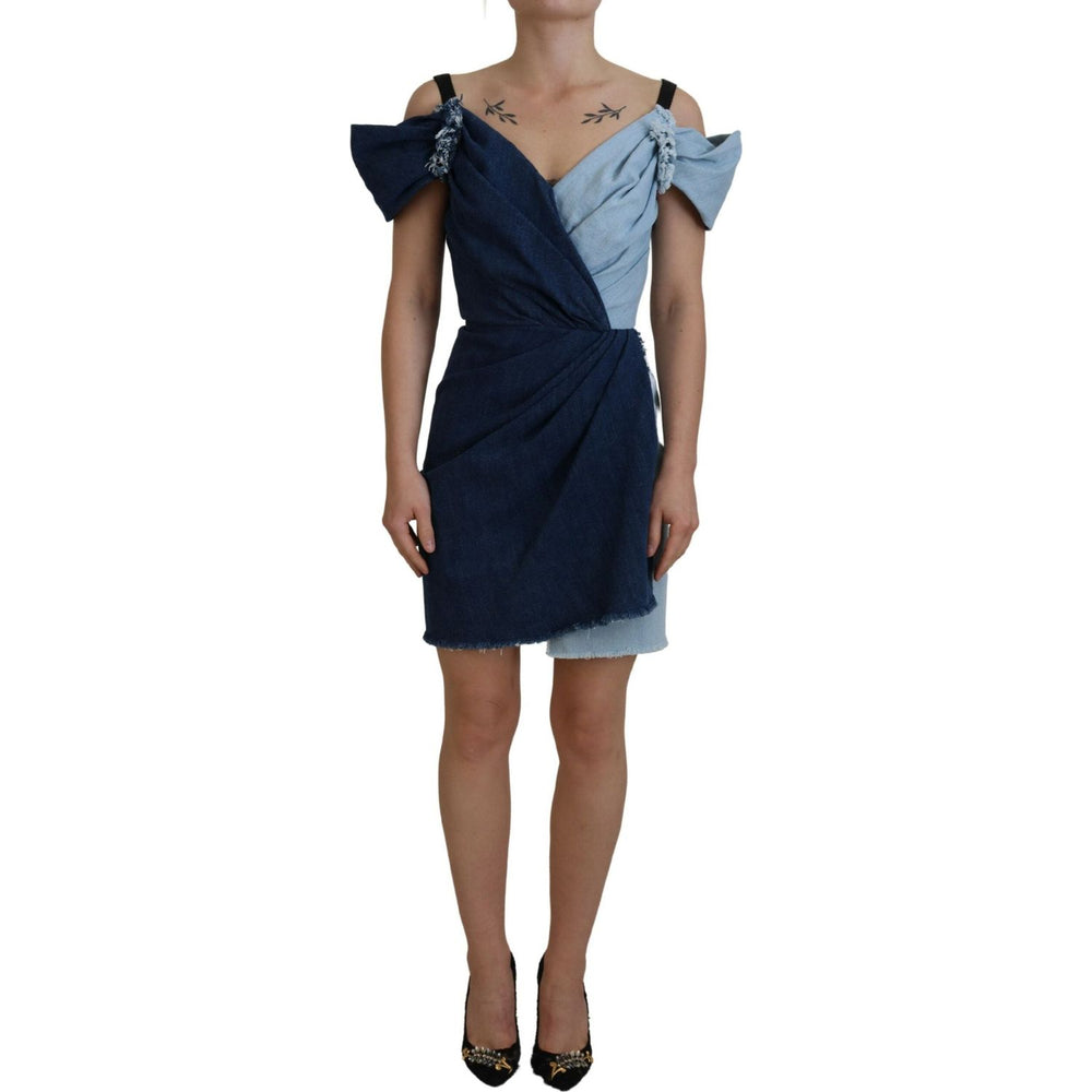 Dolce & Gabbana Two Tone Blue Patchwork Denim Mini Dress DR28884-38