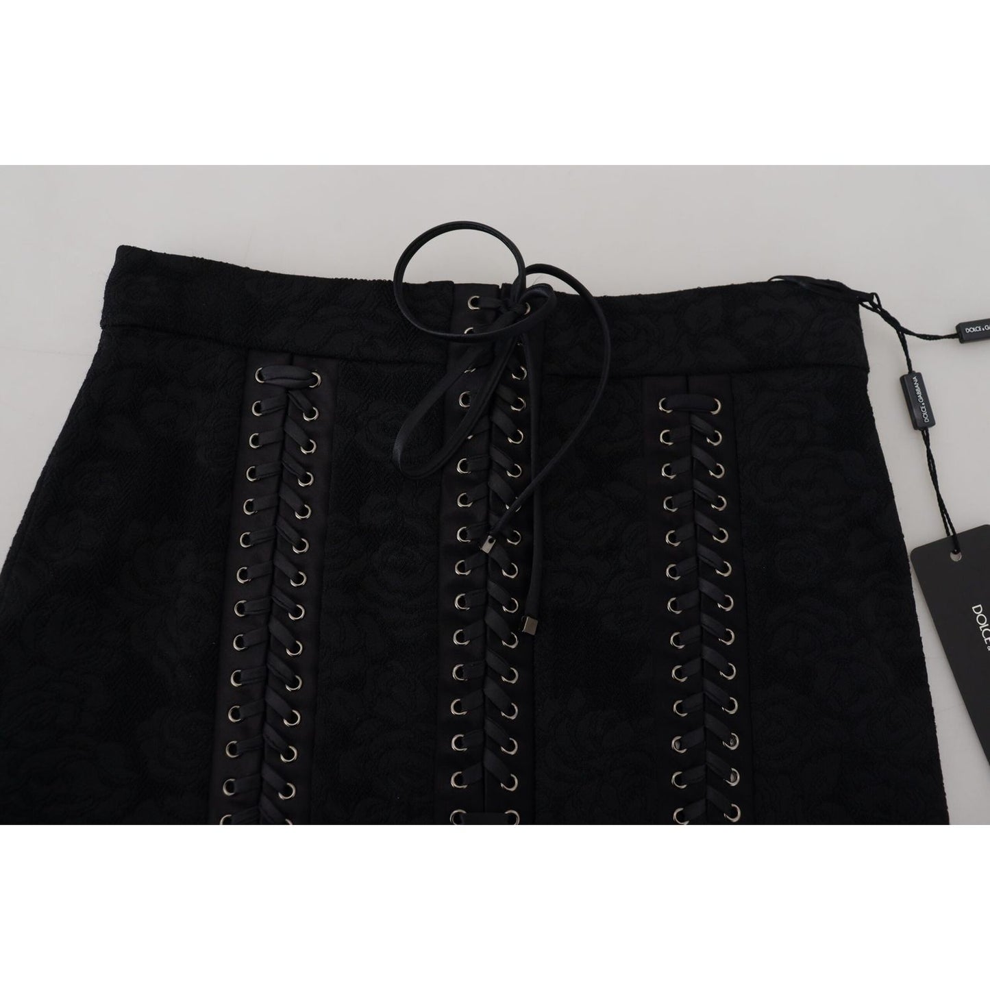 Dolce & Gabbana Black Brocade Mini Above Knee Pencil Skirt SKI1857- 44