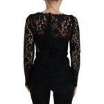 Dolce & Gabbana Black Cotton Lace Trim Long Sleeves Top TSH83729- 36