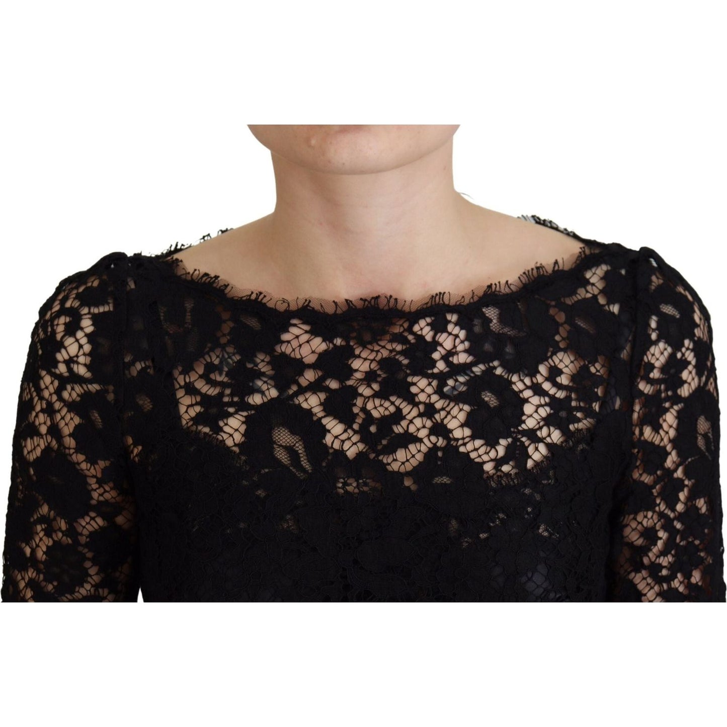 Dolce & Gabbana Black Cotton Lace Trim Long Sleeves Top TSH83729- 36