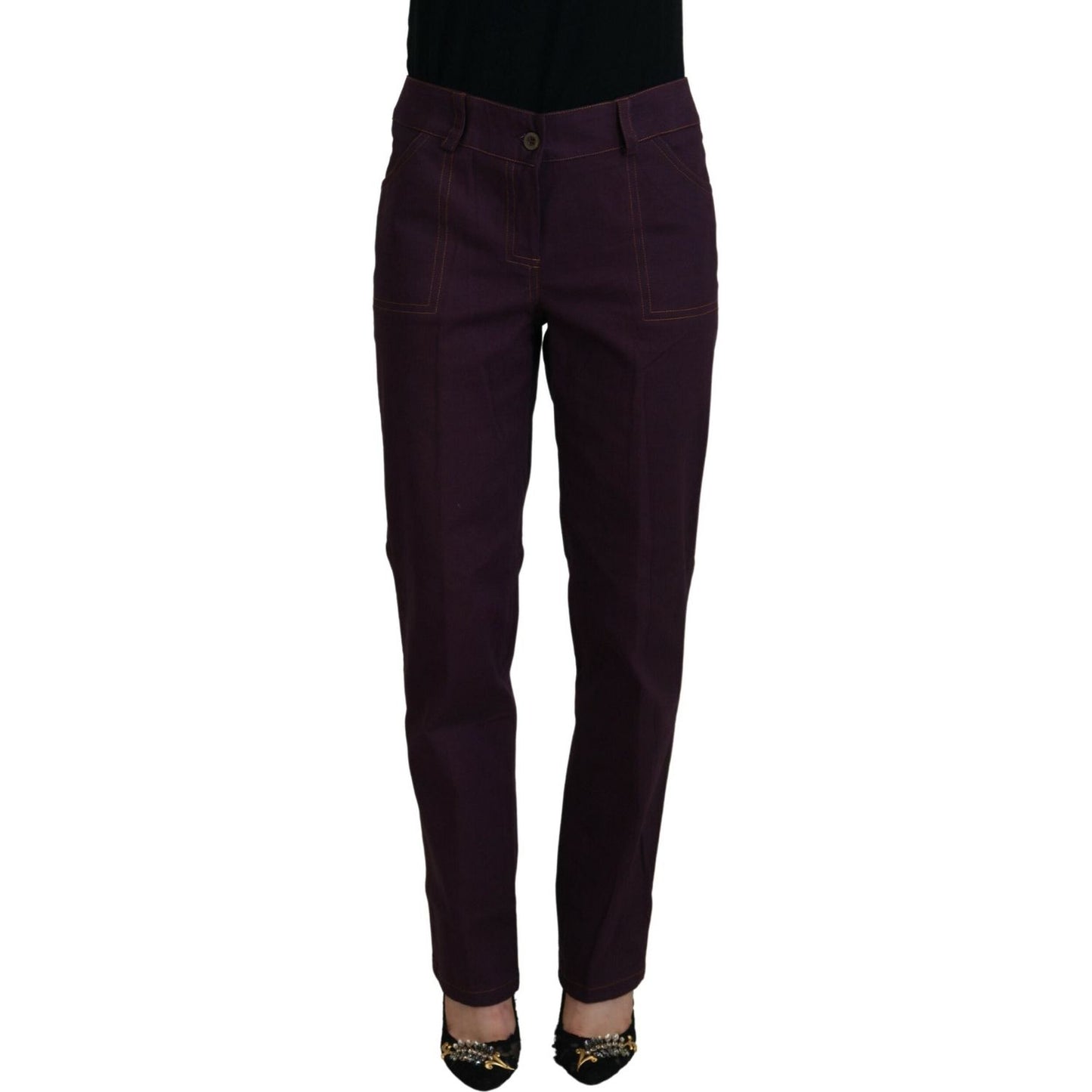 BENCIVENGA Purple Cotton Mid Waist Women Tapered Pants PAN74063-44
