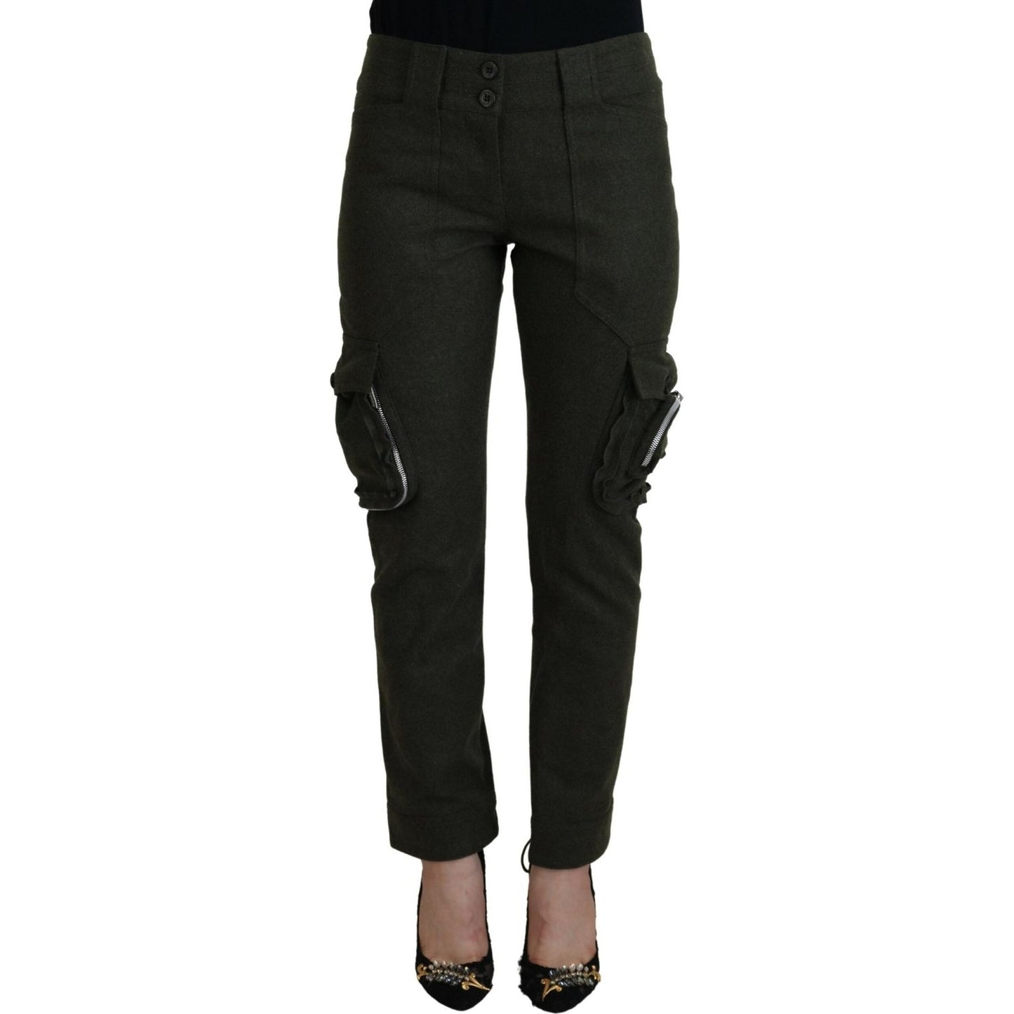 Ermanno Scervino Elegant Tapered Green Wool-Blend Pants Ermanno Scervino Black