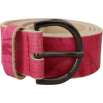John Galliano Pink Leather Letter Logo Round Buckle Waist Belt WMB245-100