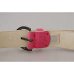 John Galliano Pink Leather Letter Logo Round Buckle Waist Belt WMB245-100