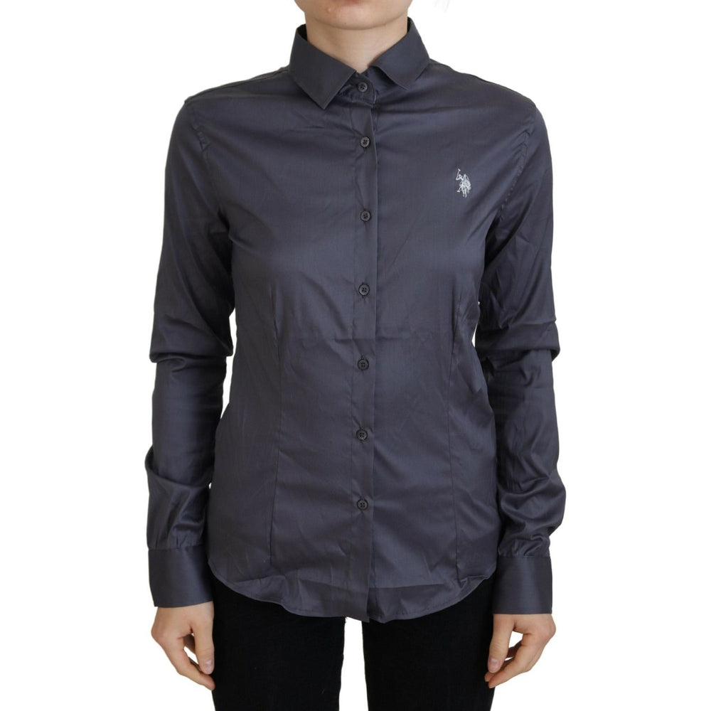 U.S. POLO ASSN. Gray Printed Long Sleeves Collared Top TSH83212 -38