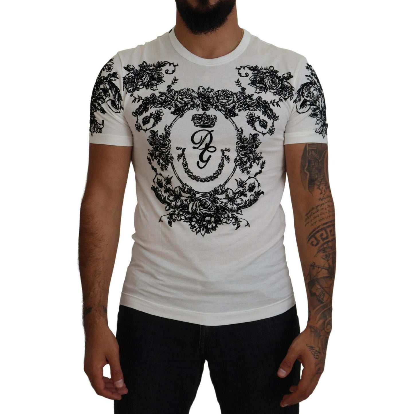 Dolce & Gabbana Elegant Floral Crown Tee Dolce & Gabbana Black