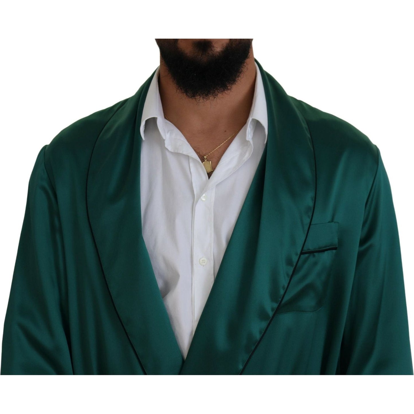 Dolce & Gabbana Elegant Silk Robe in Lush Green Dolce & Gabbana Dark Slate Gray
