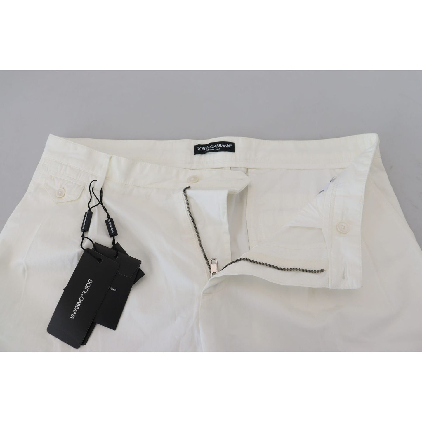 Dolce & Gabbana Elegant White Cotton Chino Pants Dolce & Gabbana Gray