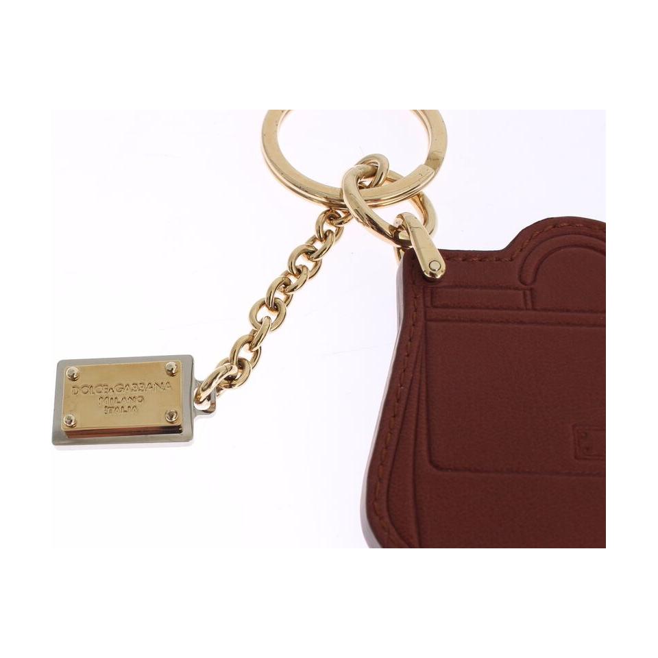 Dolce & Gabbana Brown Leather Miss SICILY Gold Finder Chain Keychain
