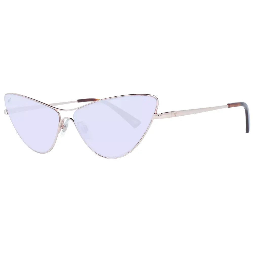 Cat eye rose gold women's sunglasses with metal frame, purple lenses, full-rim style. 100% UVA/UVB protection. Includes branded case.