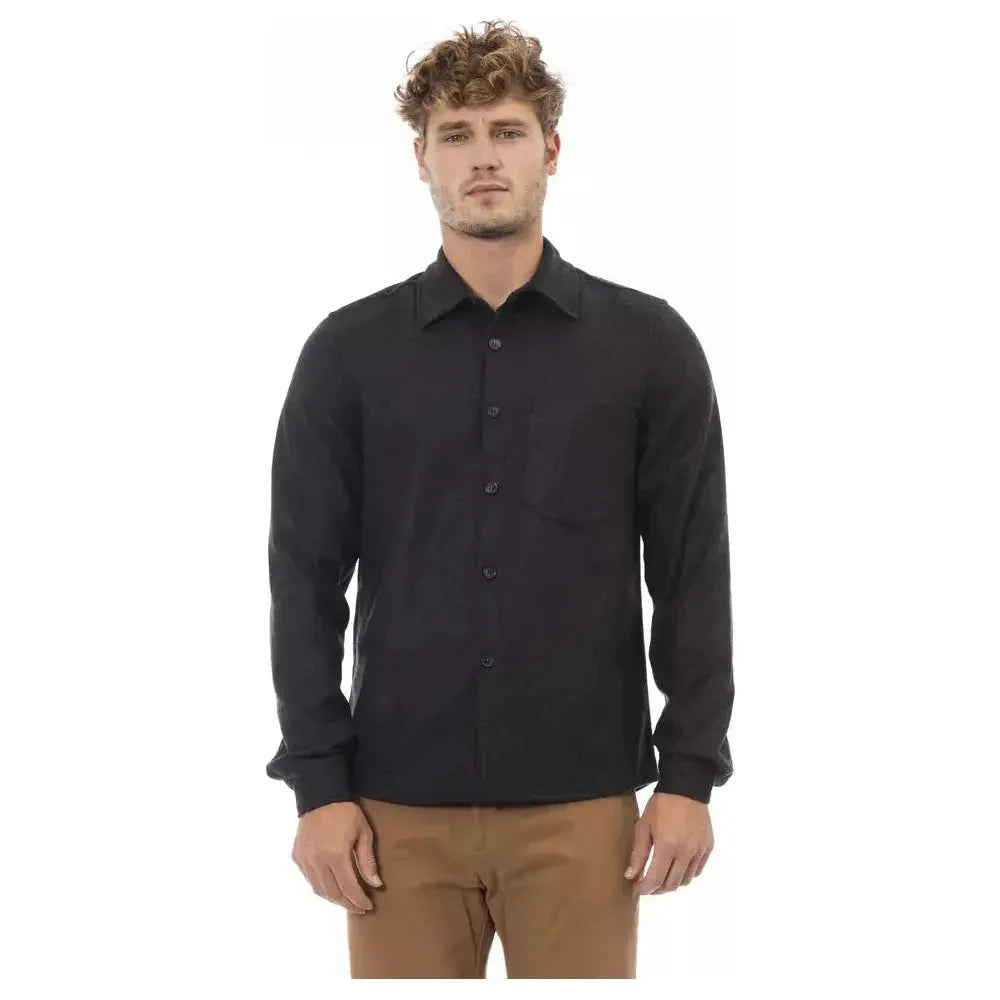Alpha Studio Gray Wool Men Shirt Alpha Studio Dark Slate Gray
