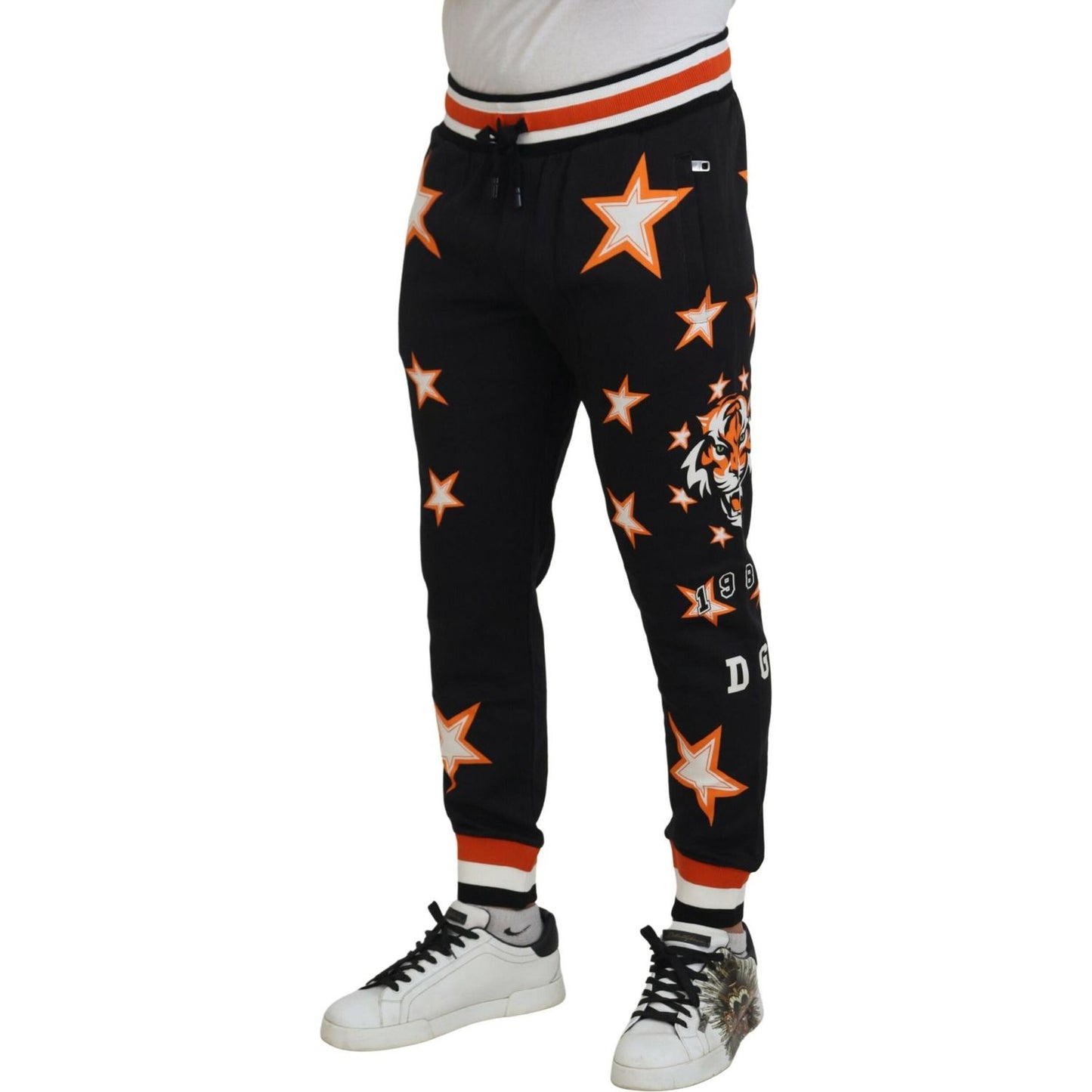 Dolce & Gabbana Black Orange Star Trousers Sport Pants PAN74747- 46