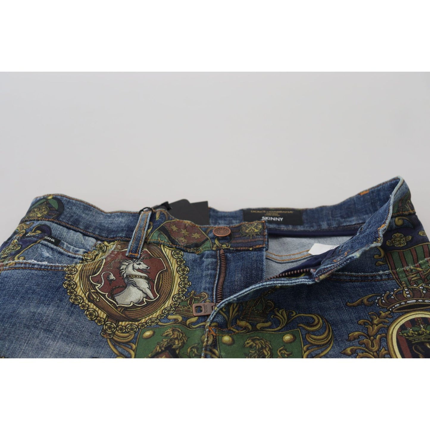 Dolce & Gabbana Elegant Slim-Fit Printed Denim Jeans Dolce & Gabbana Light Gray