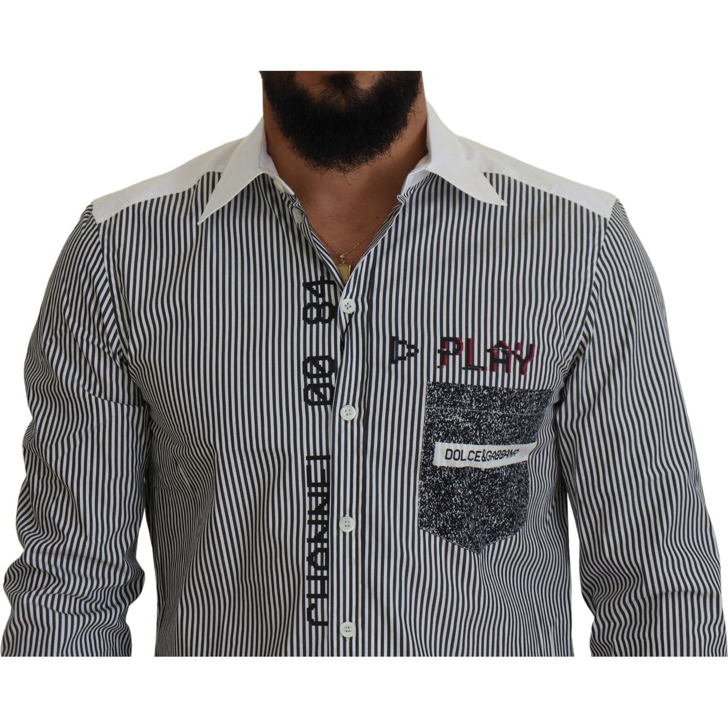 Dolce & Gabbana Slim Fit Striped Casual Shirt with Channel Motive Dolce & Gabbana Dark Slate Gray