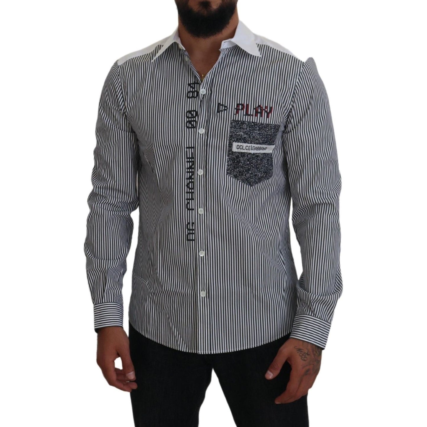Dolce & Gabbana Slim Fit Striped Casual Shirt with Channel Motive Dolce & Gabbana Dark Slate Gray