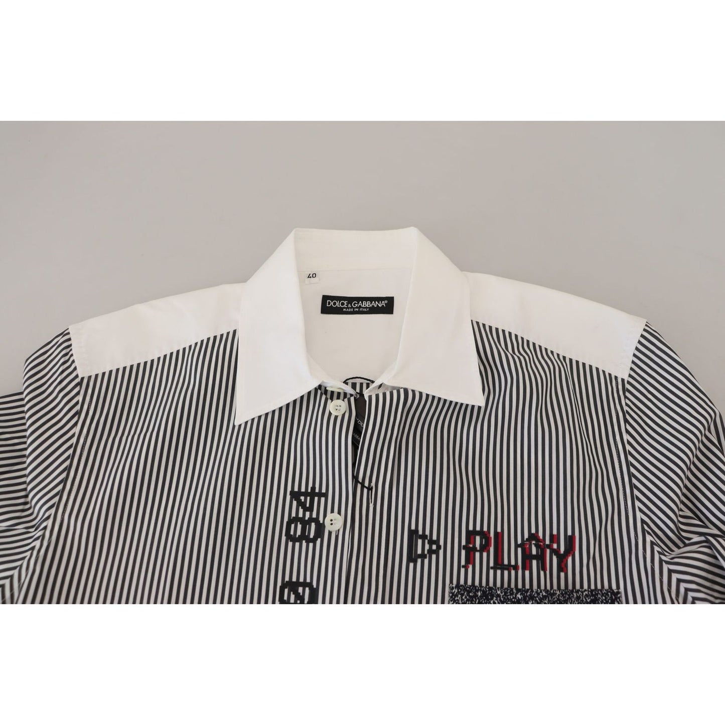 Dolce & Gabbana Slim Fit Striped Casual Shirt with Channel Motive Dolce & Gabbana Gray
