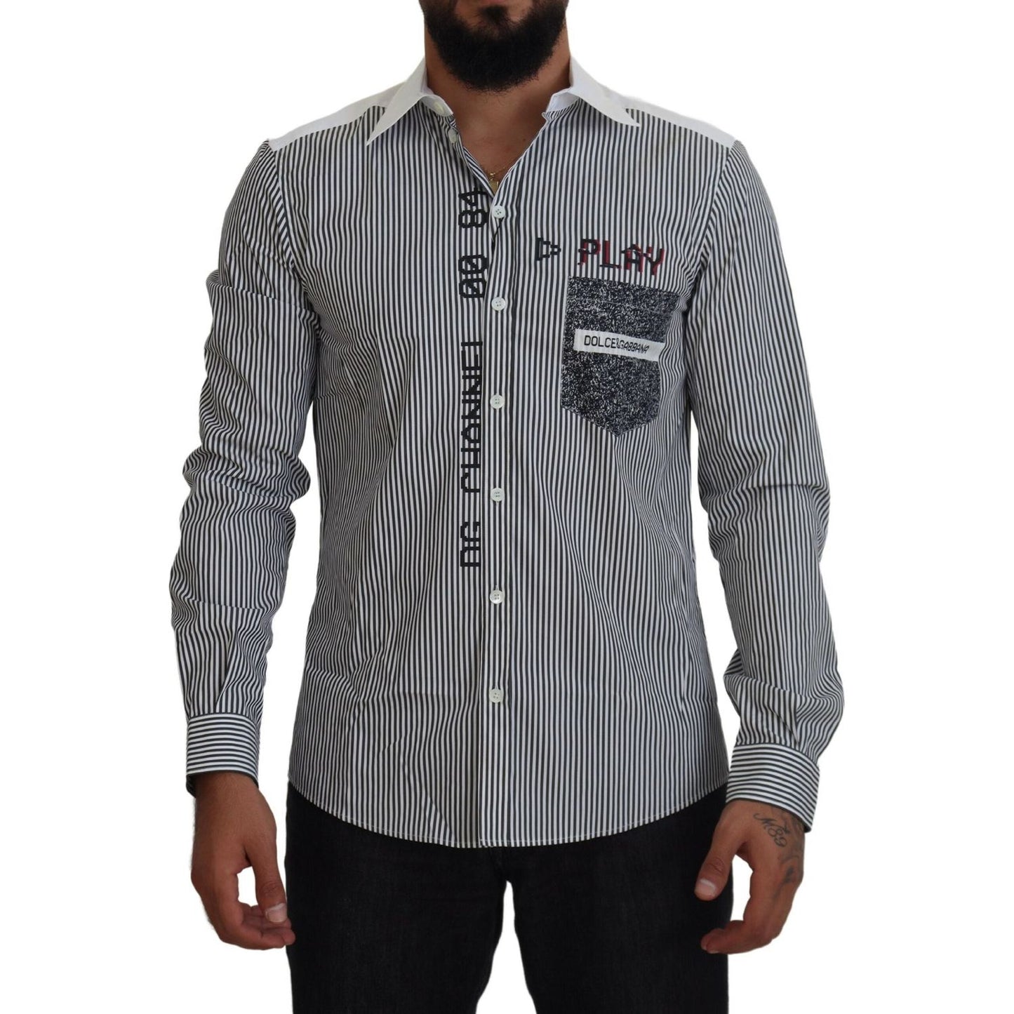 Dolce & Gabbana Slim Fit Striped Casual Shirt with Channel Motive Dolce & Gabbana Dark Slate Gray