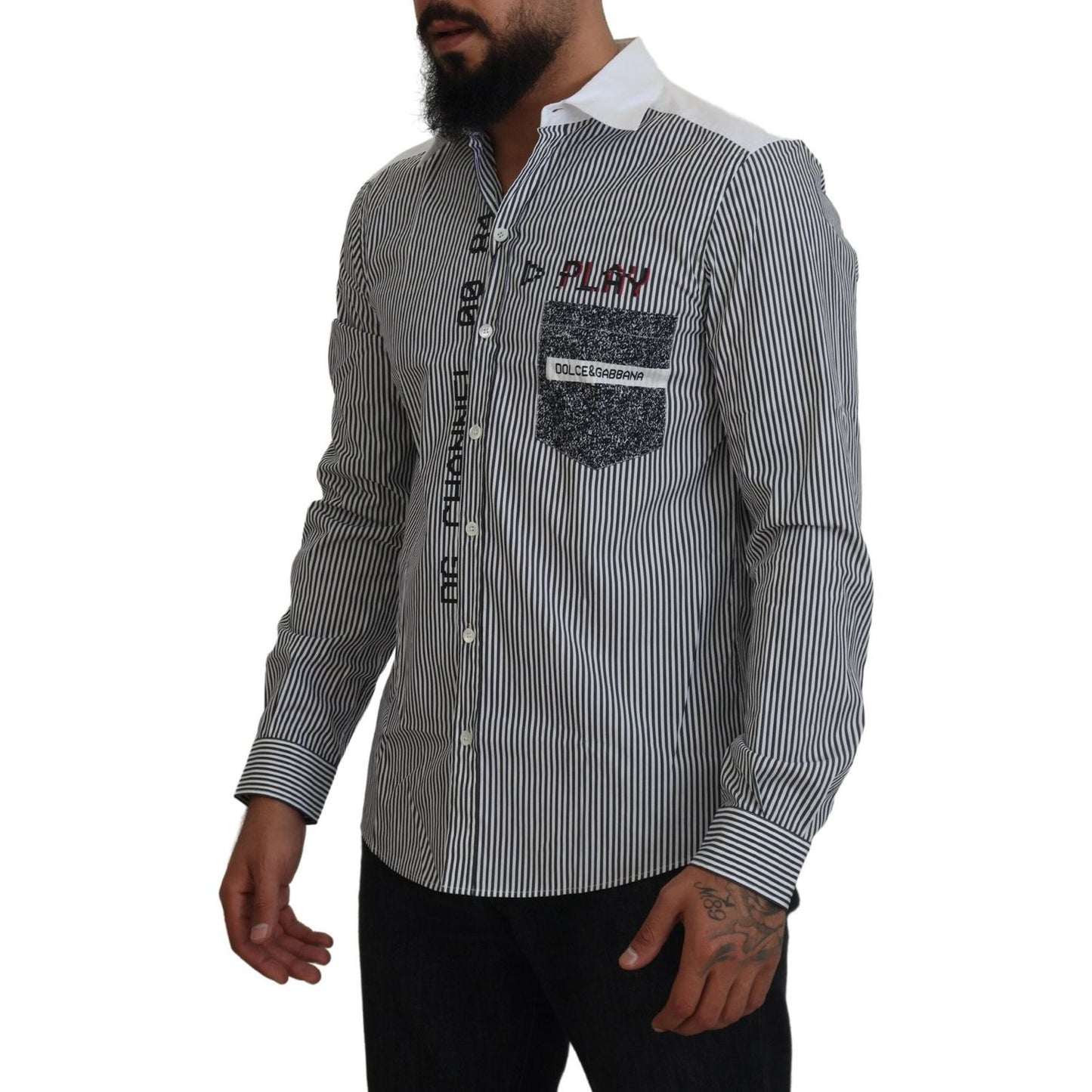 Dolce & Gabbana Slim Fit Striped Casual Shirt with Channel Motive Dolce & Gabbana Dark Slate Gray