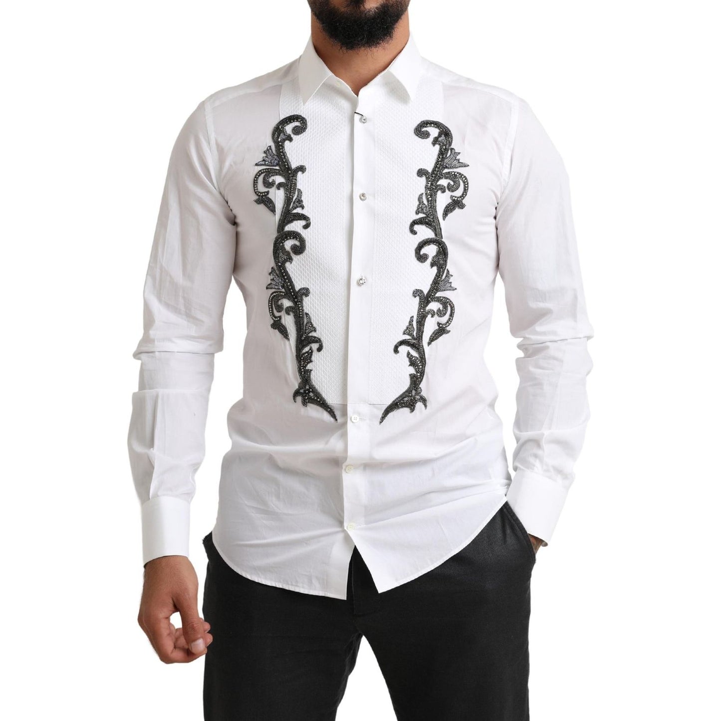 Dolce & Gabbana Italian Designer Slim Fit Tuxedo Shirt Dolce & Gabbana Light Gray